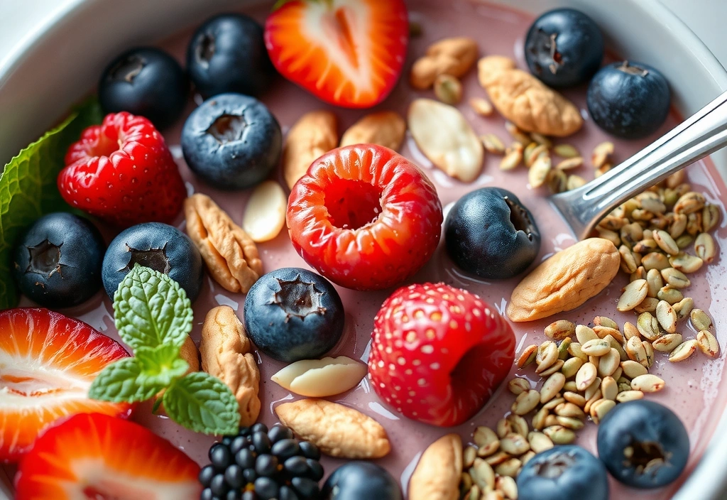 Colorful smoothie bowl with fresh fruits