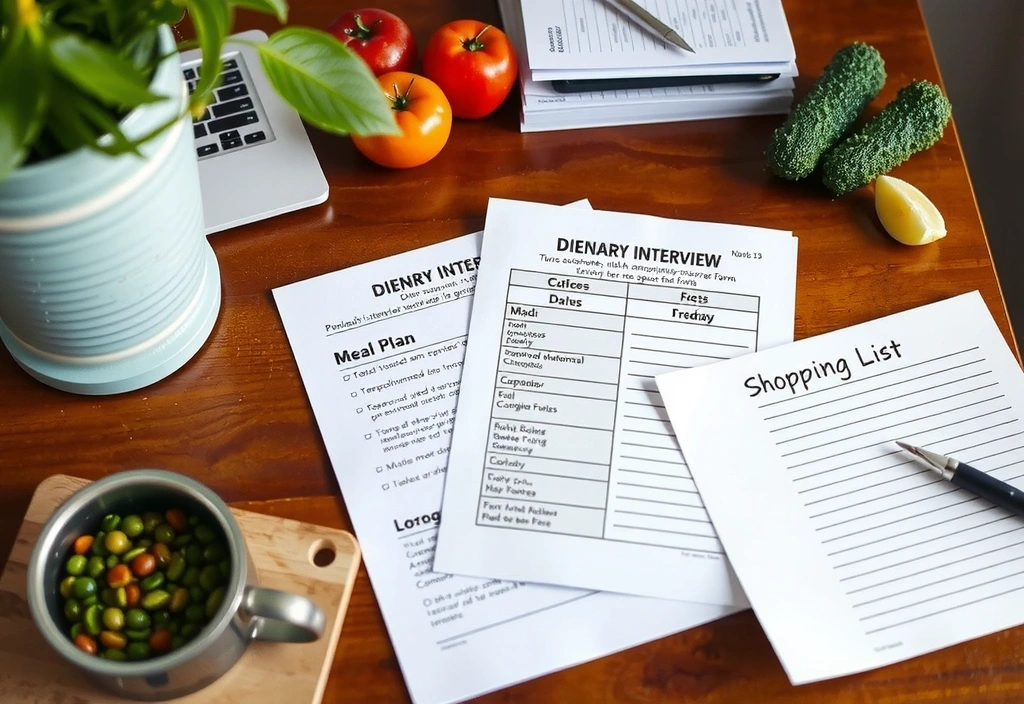 Kolaż dokumentów: wywiad, plan, lista zakupów